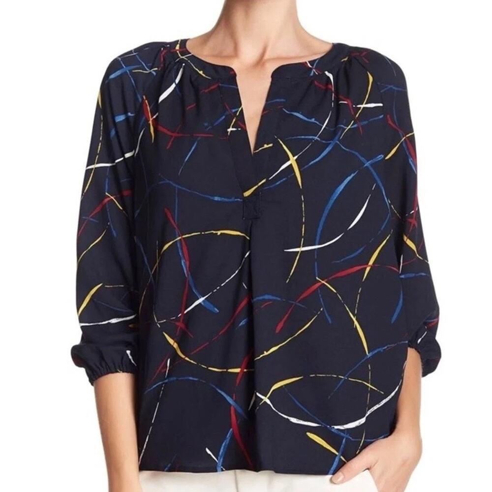 Joie Art To Wear Brushstroke Print Blouse Small Artsy Statement Georgette Blue
